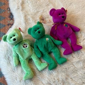Beanie Babies x 3 small bears St. Patrick’s Day ☘️ soccer ⚽️ Y2K stuffed animals